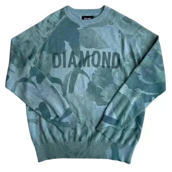 Diamond Supply Co Mens Large Crewneck Sweater Y2K Skater Blue Floral Logo - Picture 1 of 9